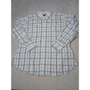 Men's Wrangler White Blue Plaid Casual Button Down Shirt XXL Pearl snap